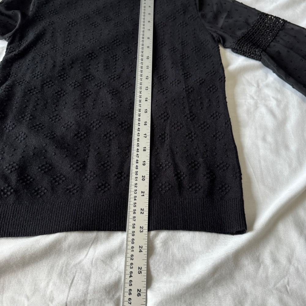 Leo & Ugo Paris Mock Neck Textured Lightweight Sweater Top Sheer Arms Black 4 - Picture 13 of 16